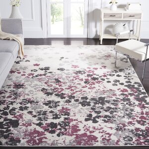 Makeba Floral Ivory/Gray/Purple Area Rug size 2-6 X 4 