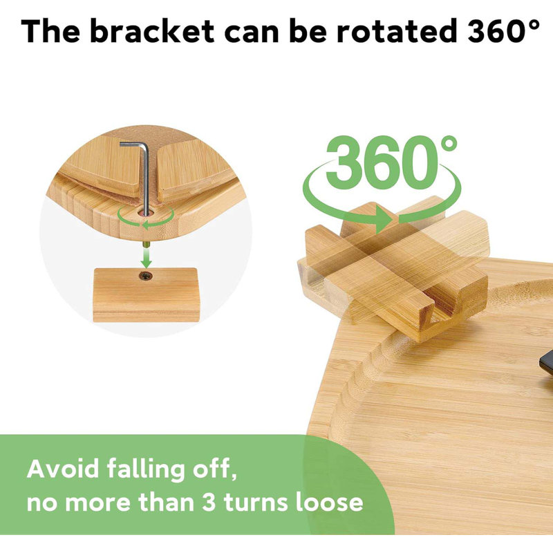 Couch Armrest Table, Bamboo Clip On Couch Arm Table With 360°Phone Holder,Foldable Sofa Arm Tray For Eating And Drinking, TV Tray