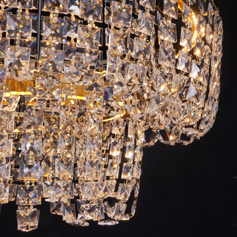 23.6'' Wide 2-tier Gold Crystal Chandelier With Dimmable Led Light And Wall Switch – Elegant Ceiling Fixture For Living Room Or Foyer