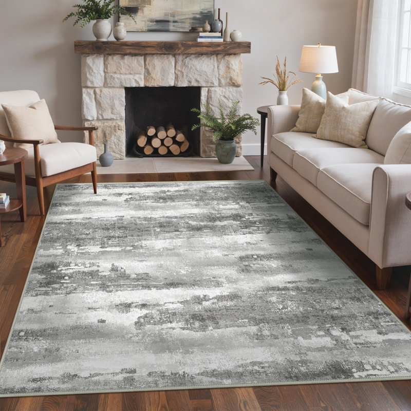 Abstract Machine Printed Area Rug, Rectangle 200 x 290 cm, Grey/Beige