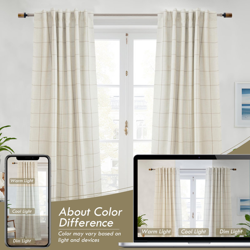 Goffredo 100% Blackout Natural Curtains for Bedroom  Double Layer Drape Farmhouse Thermal Insulated Rod Pocket Back Tab Full Light Blocking 2 Panels for Living Room Nursery