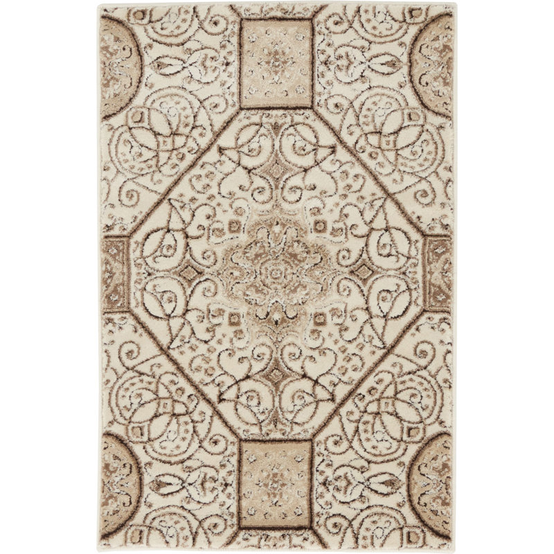 Tapis oriental crème Anah, Rond 5 pi 1 po