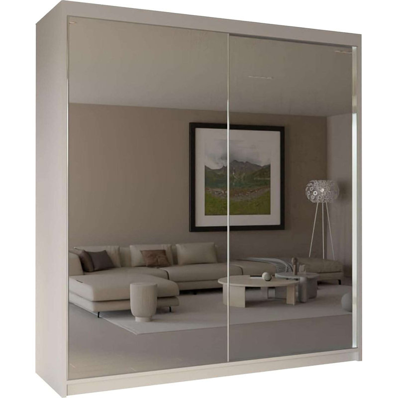 Chabier 2 Door Manufactured Wood Wardrobe, White, 217cm H x 200cm W x 62cm D 
