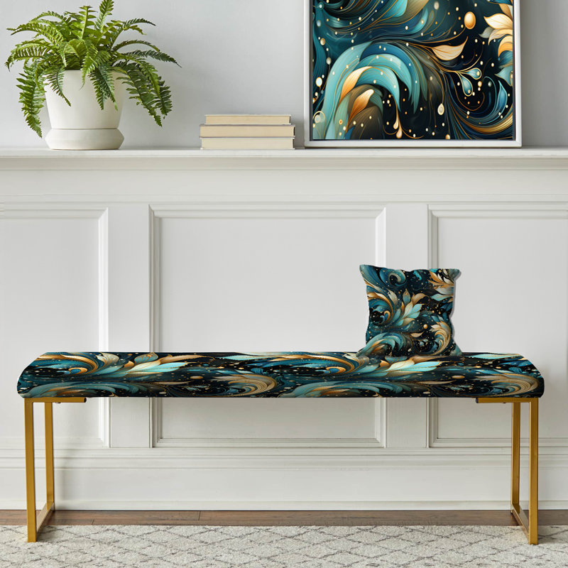 Celestial Whirls Paisley - Banc rembourré à motif cachemire doré
