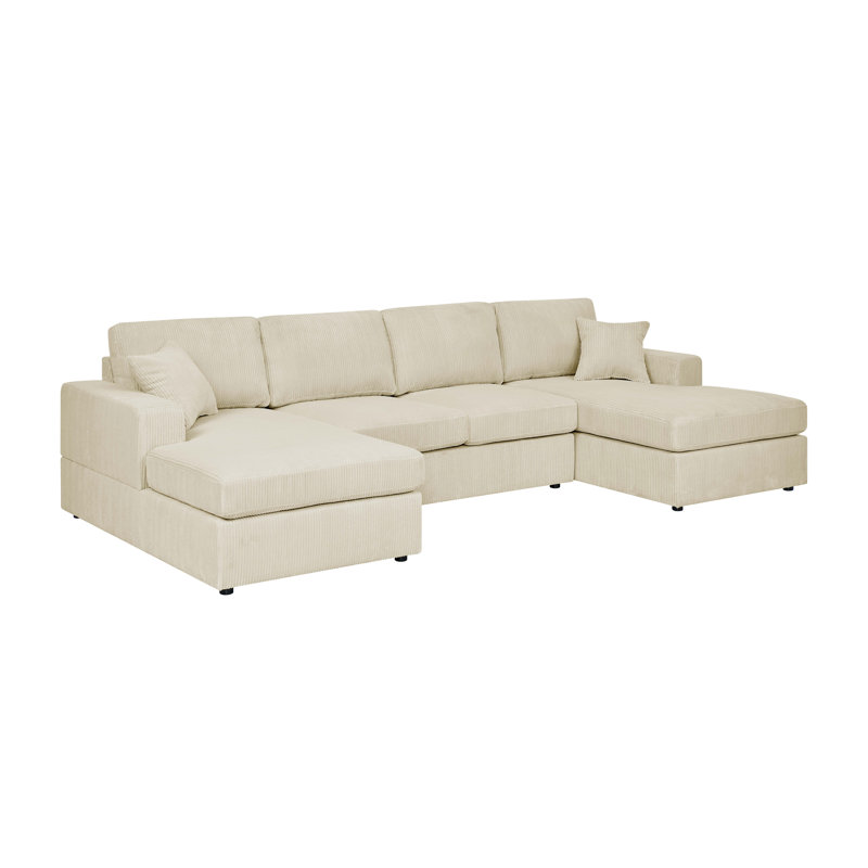 Corduroy Double-Chaise Sectional Sofa, Cream Corduroy