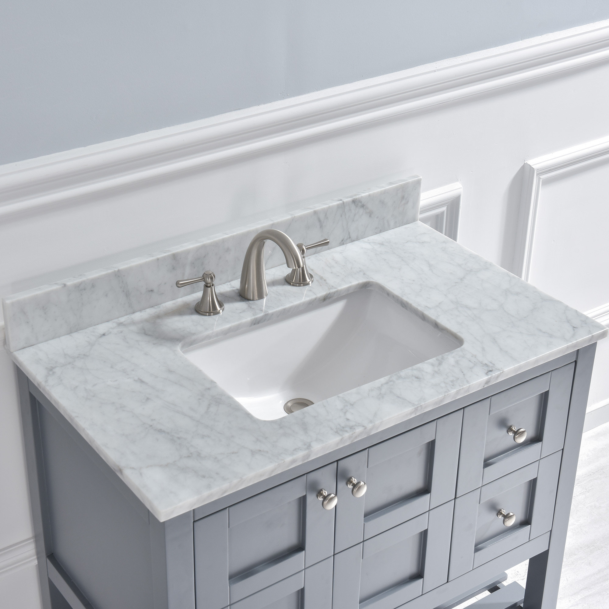 WoodBridge 37" Single Bathroom Vanity Top in Carra White with Sink ...