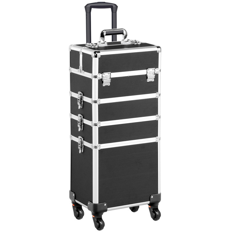 Abrams Professional Makeup Train Case 4 in 1 Rolling  Makeup Case, Black/Silver