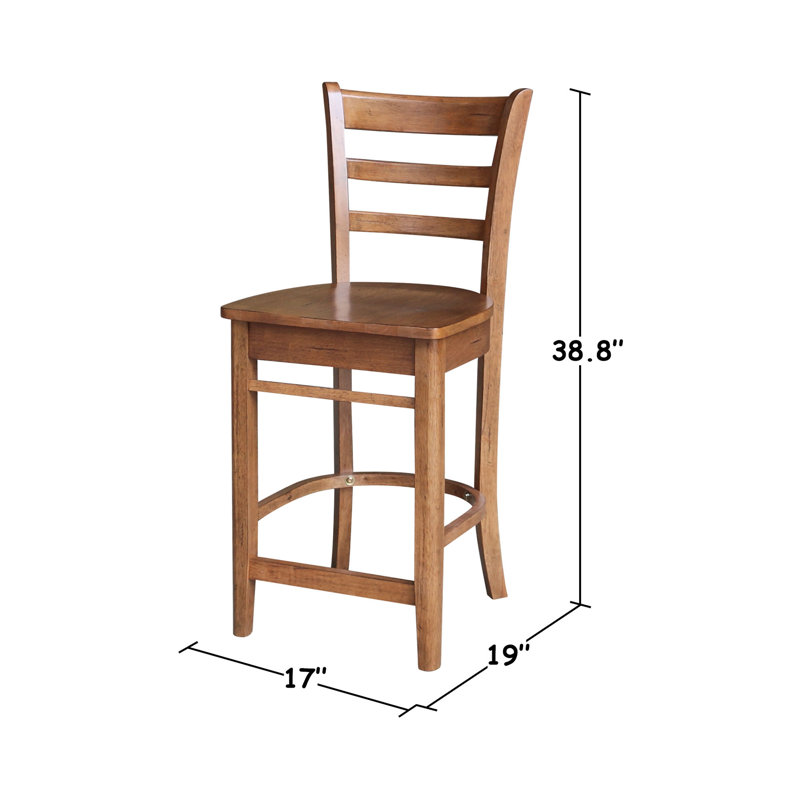 Three Piece Counter Height Dining Set With Ladder Back Stools, Distressed Oak, 35.9" H x 30" L x 30" W