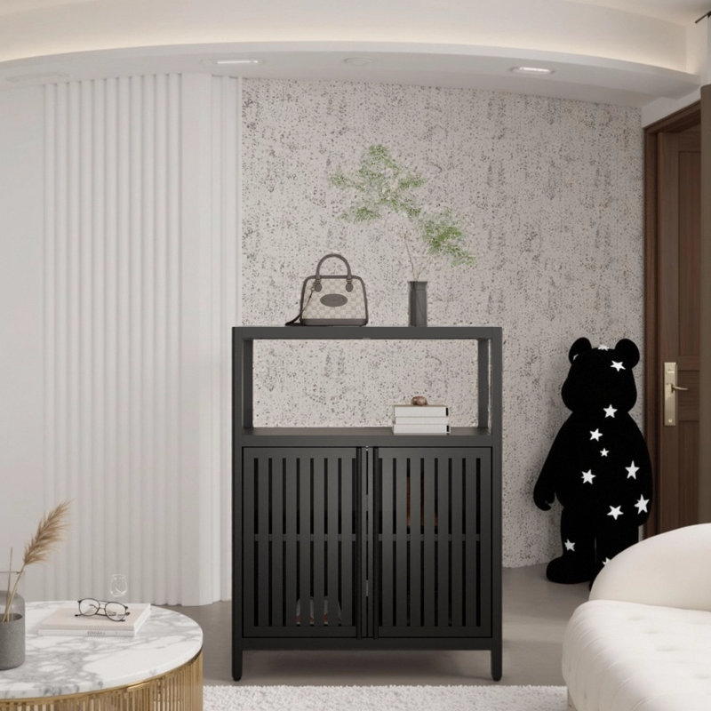 Black Large Capacity Bamboo Storage Cabinet for Bathroom, Living Room, Kitchen & Porch