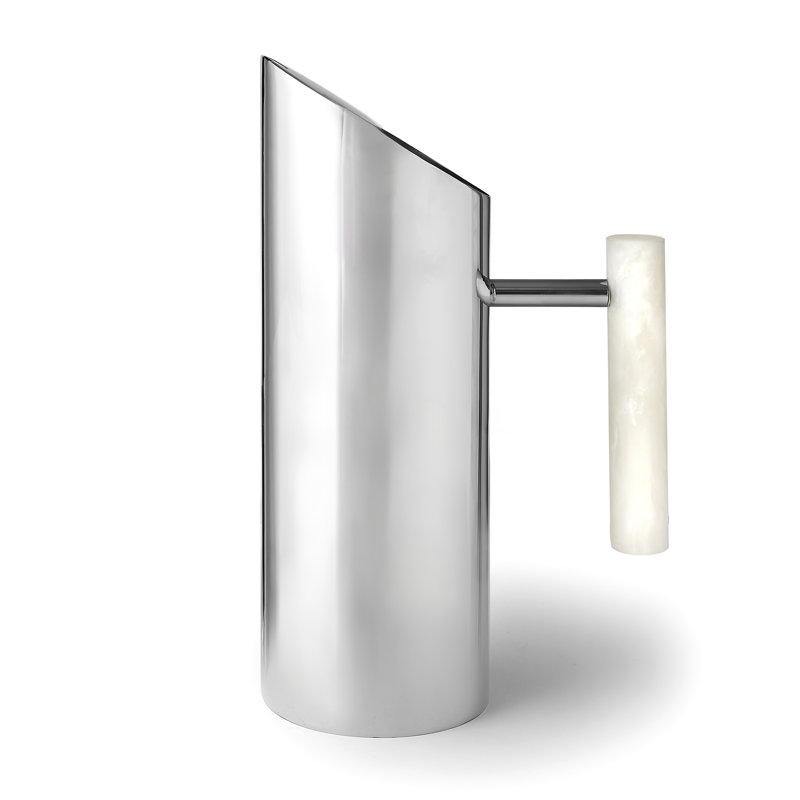 Pichet en résine azur blanc mat et acier inoxydable, Blanc / argenté