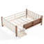 Lit double pleine grandeur avec bibliothèques de rangement, lit en bois massif pour enfants avec de jolis escaliers et garde-corps, aucun sommier nécessaire, beige-485575278-485575264