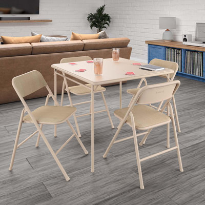 COSCO 5-Piece Folding Fabric Dining Set & 34" Vinyl Card Table