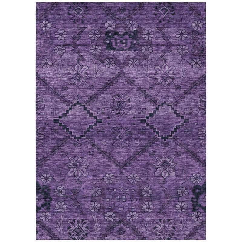 Tapis extérieur lavable floral mauve et prune 3 pi x 5 pi aubergine