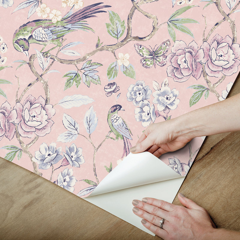 Papier peint adhésif aviaire, Rose