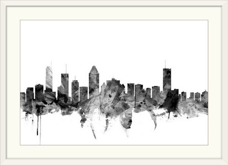 «Francy Montreal Canada Skyline» par Michael Tompsett, impression, Cadre noir, H 20 po x l 26 po x p 1 po