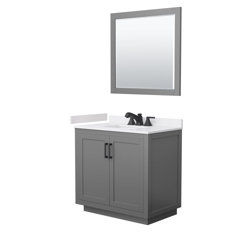 Ensemble de meuble-lavabo simple 36 po avec plateau en marbre de culture Miranda, Gris, Noir mat