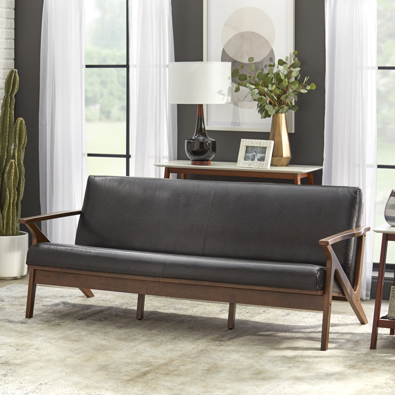 Choudhury 72'' Faux Leather Sofa, Black Faux Leather