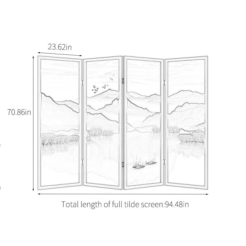 Nouveau paravent pliable de style chinois, H 70,86 po x l 94,48 po x P 1,18 po