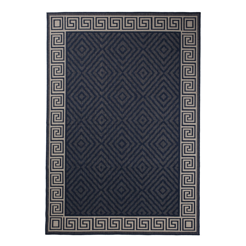 Tapis décoratif bleu marine/gris d’intérieur/extérieur melstone, Rectangle 5 pi 3 po x 7 pi 6 po
