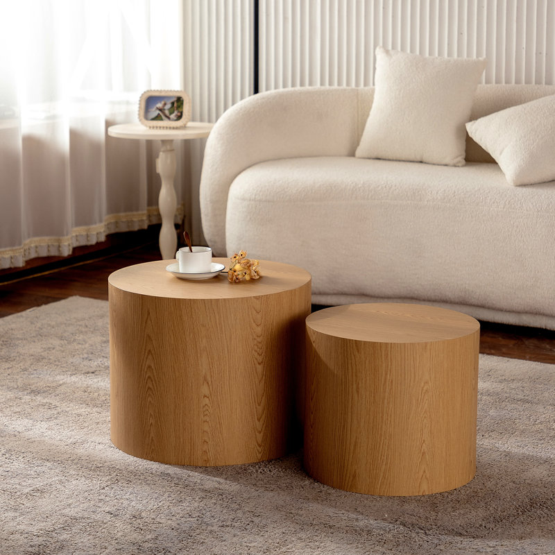 Nesting Coffee Table Set Of 2 Round Wooden Coffee Tables Circle Modern Table For Small Space Living Room Bedroom Accent End Side Table