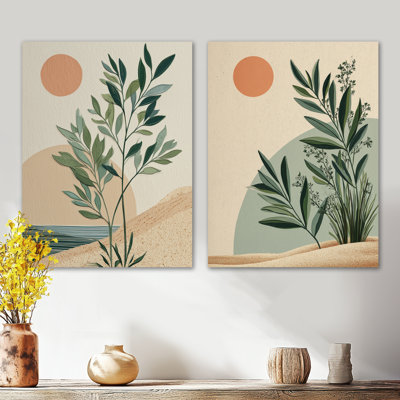 «Earth Tones Minimalisme Ferns Composition I», ensemble de 2 décorations murales botaniques en métal