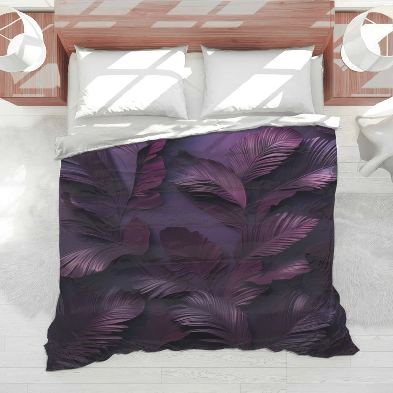 Édredon mauve à feuilles tropicales, Simple extra long
