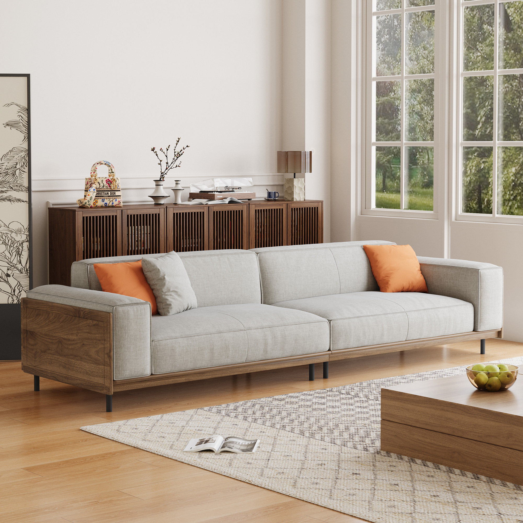 Ebern Designs King Size Sofa 283cm, Solid Wood Base with Linen Blend ...