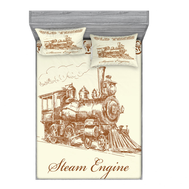 Ensemble de draps Old Locomotive, Ensemble de draps pour lit double avec 2 taies d'o