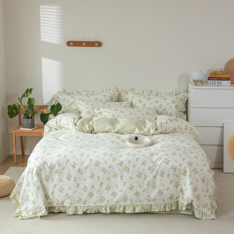 Chic 100% Cotton Flower Printed Duvet Cover Set, Queen Duvet Cover + 2 Standard Pillowcases, Floral 27