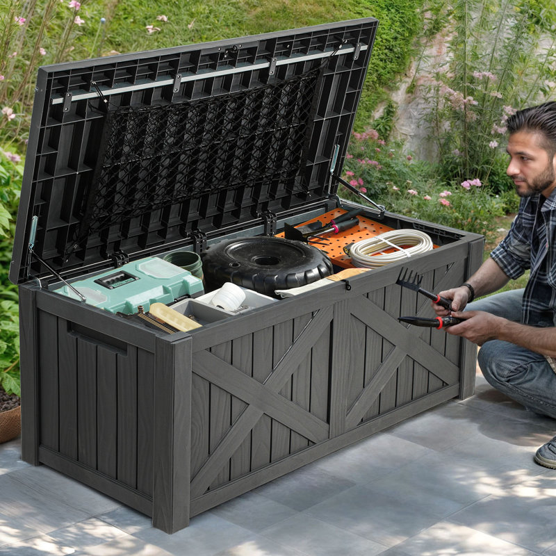 Edrosie Inc 56.2'' W 120 Gallons Water Resistant Resin Lockable Deck Box, Dark Gray