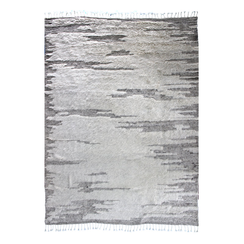 Moroccan Wool Area Rug, Rectangle 6' x 9', No Pattern and Not Solid Color