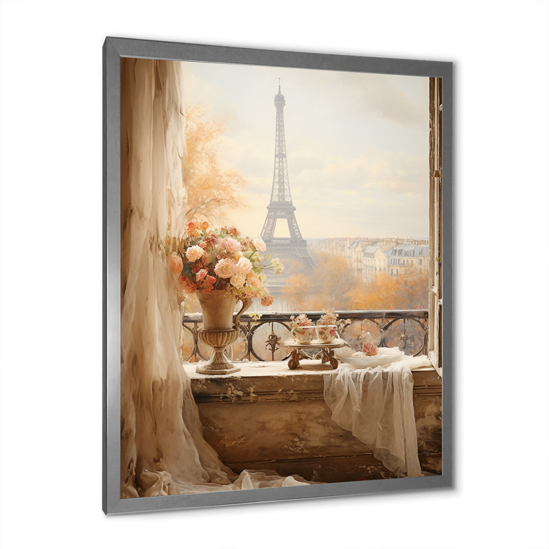 «Paris Spring Spring Elegance I - City Paris, art mural», Cadre simple argenté, H 44 po x l 34 po x P 1,5 po
