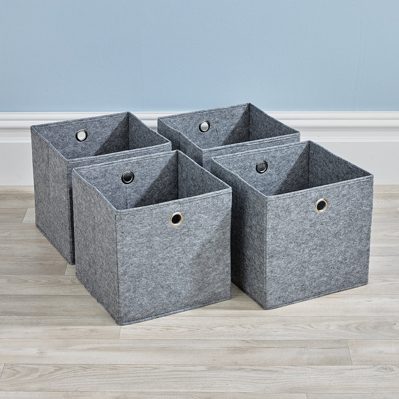 Pack of 4 Fabric Storage Cube Organiser Box, Grey