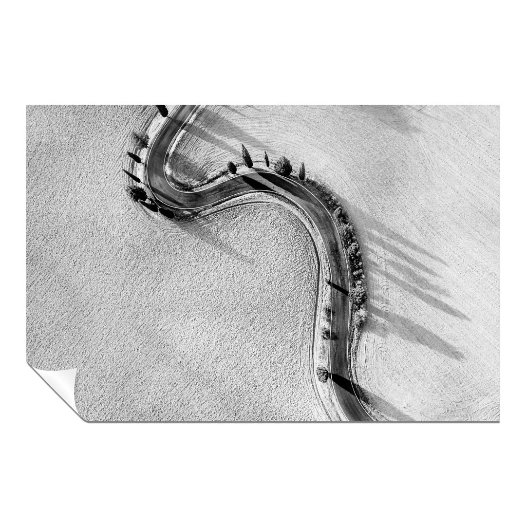 Panther Print Fine Art Prints Black & White Fields & Curved Road Aerial View Artistic Unframed Poster, Pictures For Home Walls, Bedroom, Living Room &
