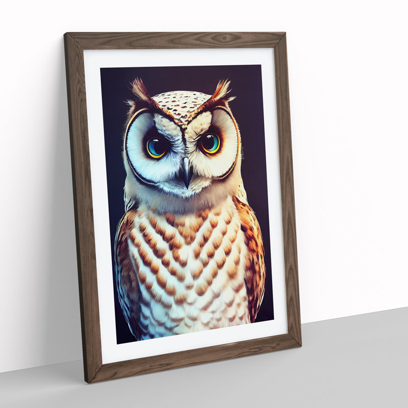 Owl Portrait No.2 - Framed Print, 46cm H x 34cm W x 2cm D, Walnut Framed