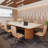 Conference Table With Unique Travertine Slab Top And Semi-Circular Stripe Base
