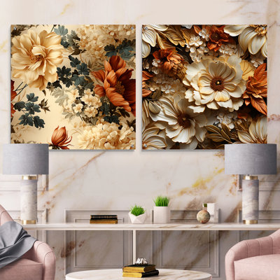 Rustic Brocade Elegance Victorian Motif II - ensemble d'art mural en acrylique sur verre floral
