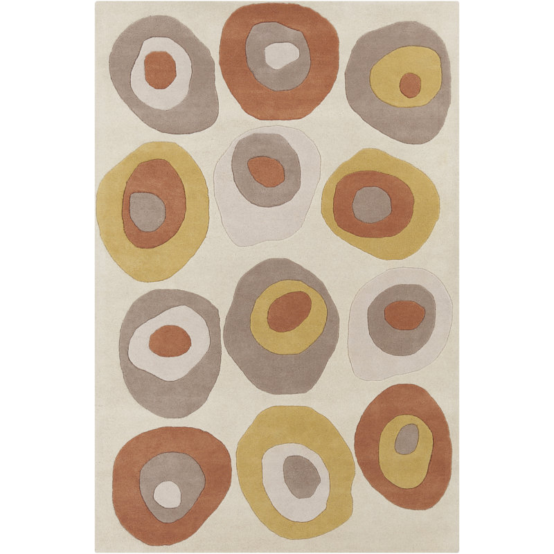 Tapis à motif géométrique en laine beige, orange, jaune et gris Billerica