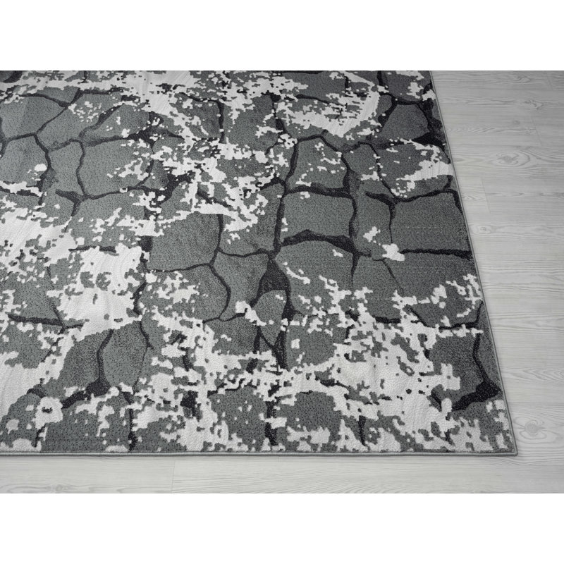 Moody Abstract Gray Area Rug, Rectangle 4' x 6'