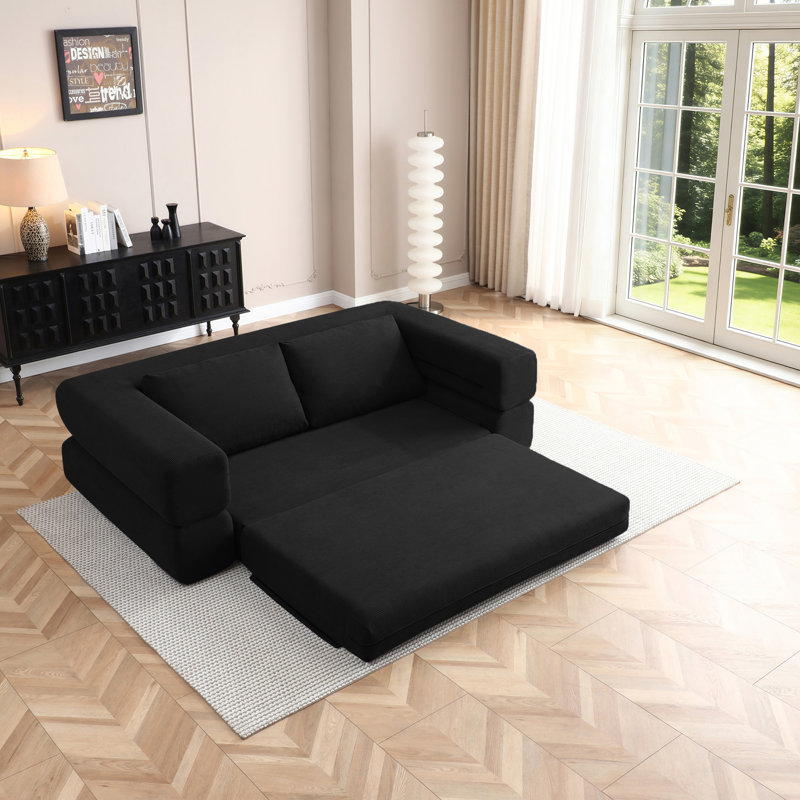 Canapé-lit convertible de 81 po, matelas de lit futon pliable avec coussins 3 en 1, Noir