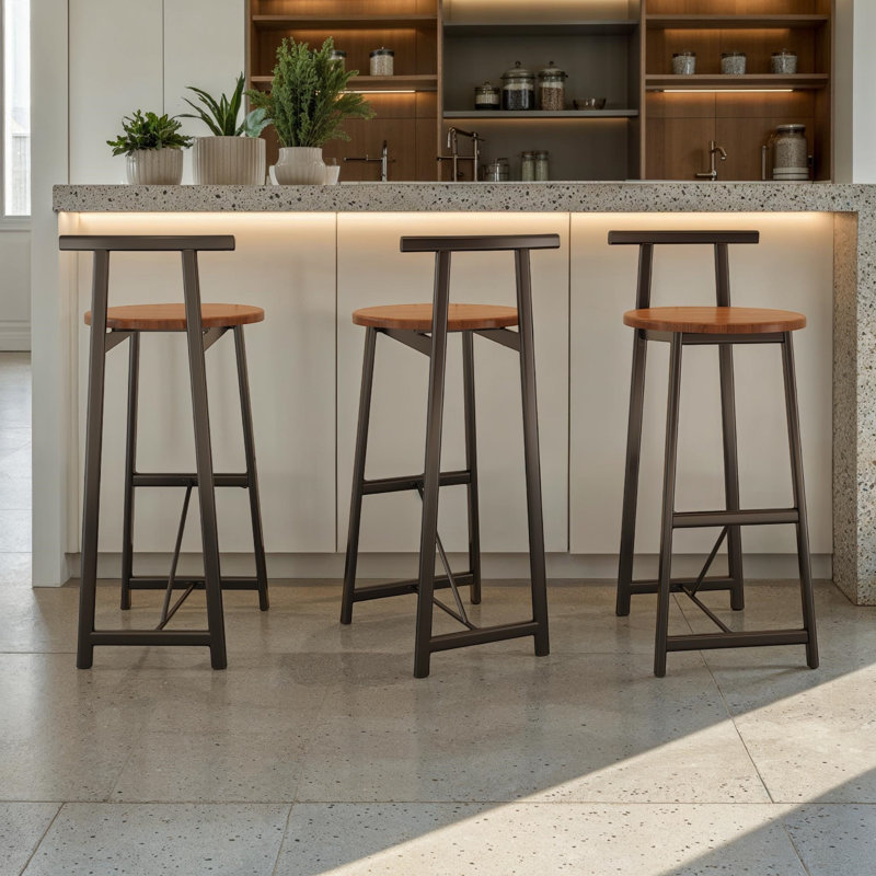 Bar Stool Set of 3 Counter Height Barstools with Back Armless Dining Chairs for Kitchen Island, Walnut