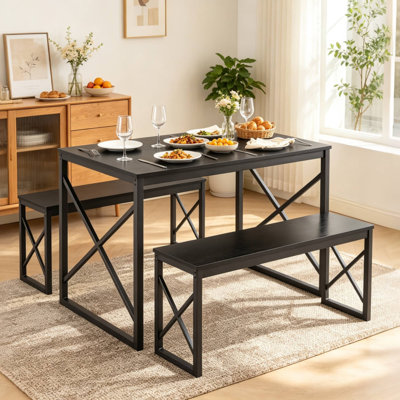 Ensemble de table de salle à manger 3 pièces 43,3 pouces avec bancs Aithan, ensemble de table de cuisine rustique pour petits espaces, ensemble de salle à manger de style campagne moderne avec banc pour cuisine et salle à manger
