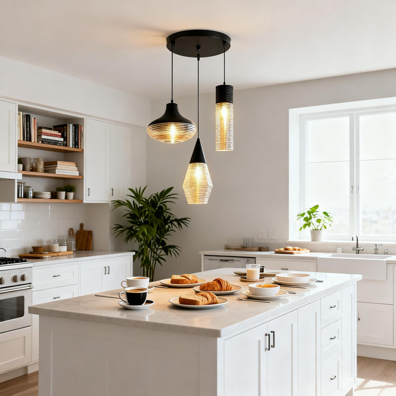 Modern Ribbed Glass 3 -light Pendant Light
