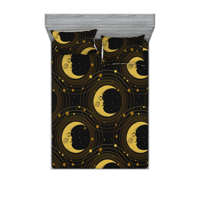 Drap-housse et taie décorative Ambesonne, Ensemble de draps pour grand lit avec 2 taies d'or