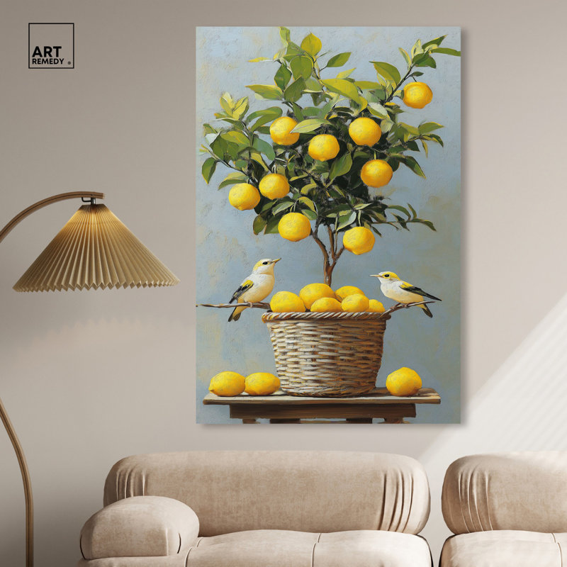 «Lemon Orchard Duet», art mural, H 54 po x l 36 po, Toile tendue
