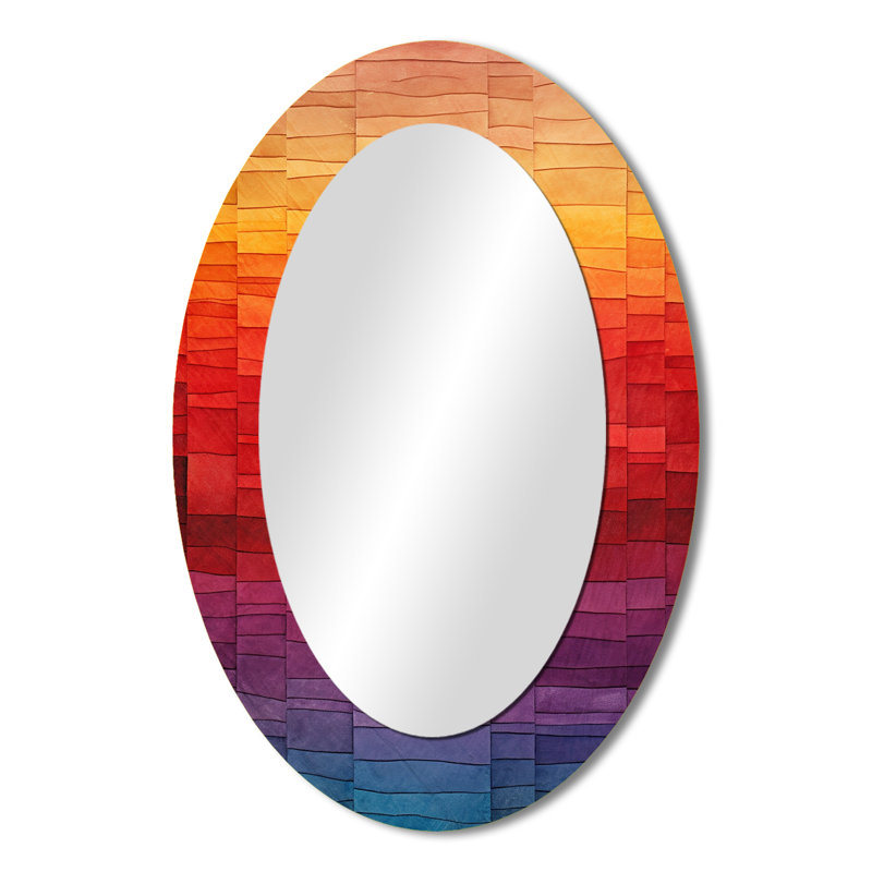 Cubic Rainbow Seven Lines - Red Oval Wall Mirror Decor, 36" H x 24" W