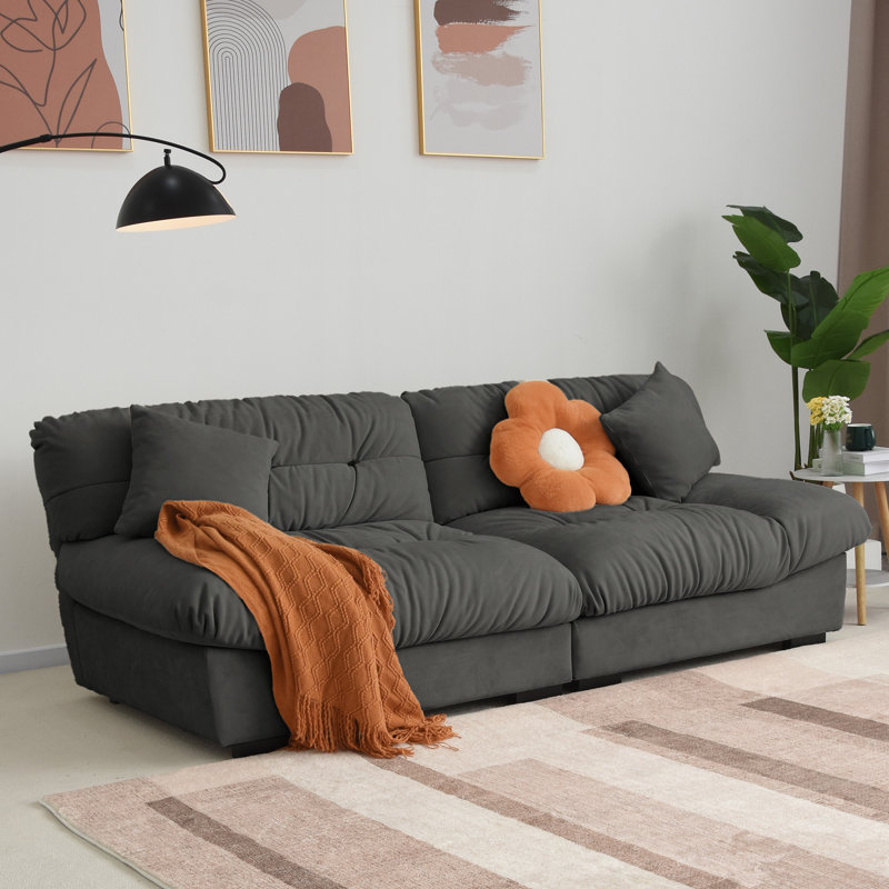 Ivona 89" 3-seat Modular Upholstered Frosted Velvet Cloud Sofa(2 Pieces), Gray