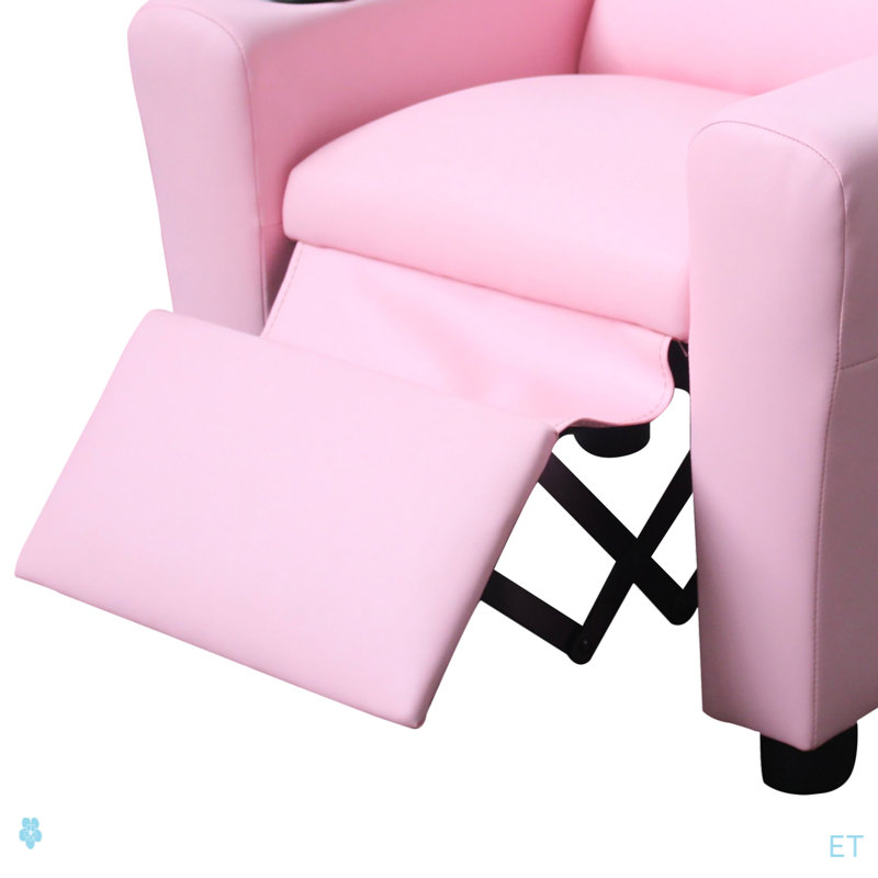 Marisa 23" PU Leather Kids Recliner Chair With Cupholder, Pink