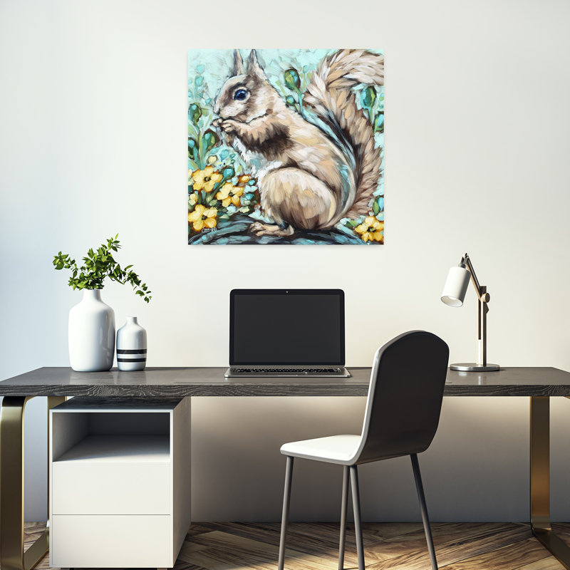 Art contemporain avec rongeurs écureuils, H 18 po x l 18 po
