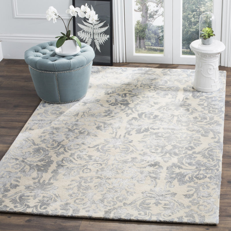 Tapis ivoire / argent en laine / viscose touffeté à la main Domingues, Rectangle 8 pi x 10 pi